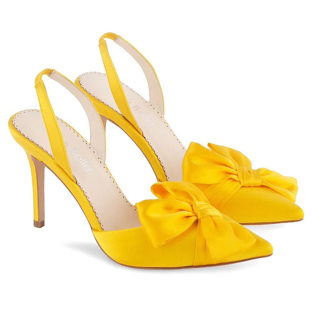 Pointed Toe Yellow Slingback Pumps with Knotted Bow | Bella Belle Shoes
