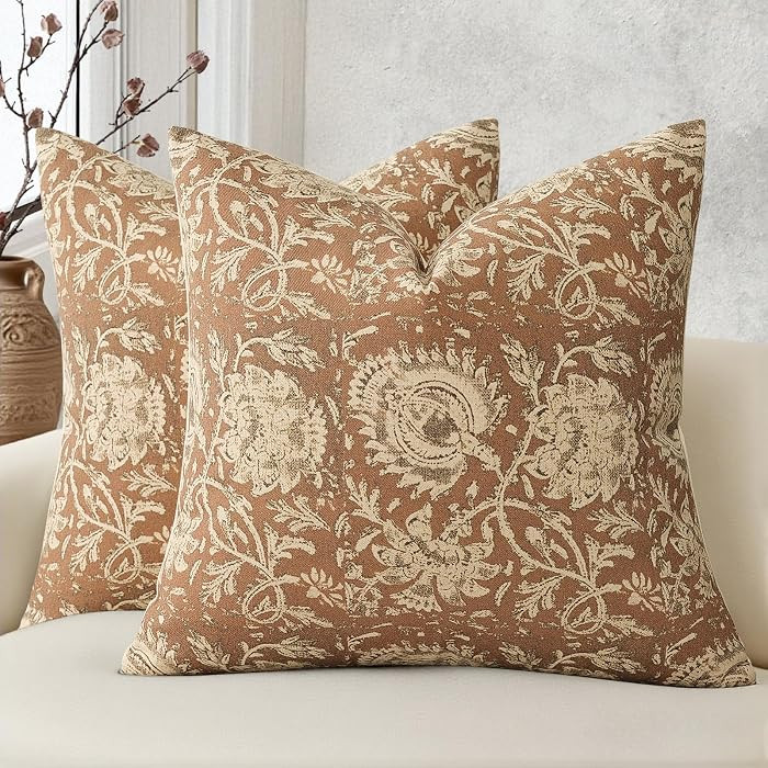 Vintage Floral Print Throw Pillow Covers 20x20 Set of 2 Neutral Modern Farmhouse Pillowcases Acce... | Amazon (US)