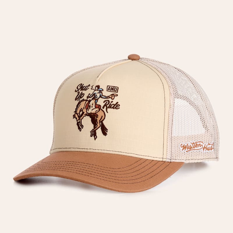 Lane Frost Tan & Coffee Shut Up And Ride Embroidered Curved Bill Trucker Cap | Cavender's
