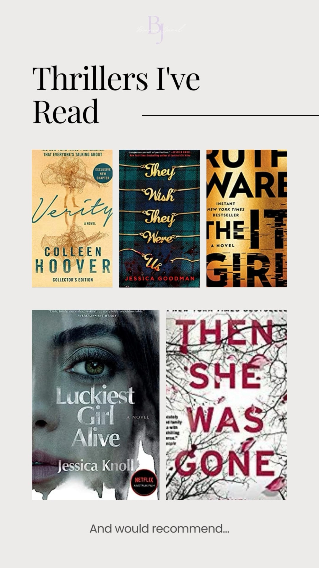 I’m on a thriller kick! These are some of my favorite thriller books I’ve read within this past year! I couldn’t recommend these enough! #biancajanel #thrillerbooks #booktecommendations #kindleunlimited 

#LTKunder50 #LTKFind #LTKGiftGuide