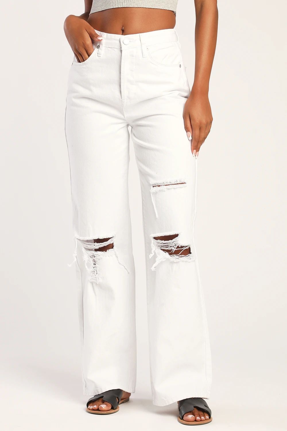 Head in the Clouds White Distressed Flare Denim Jeans | Lulus (US)