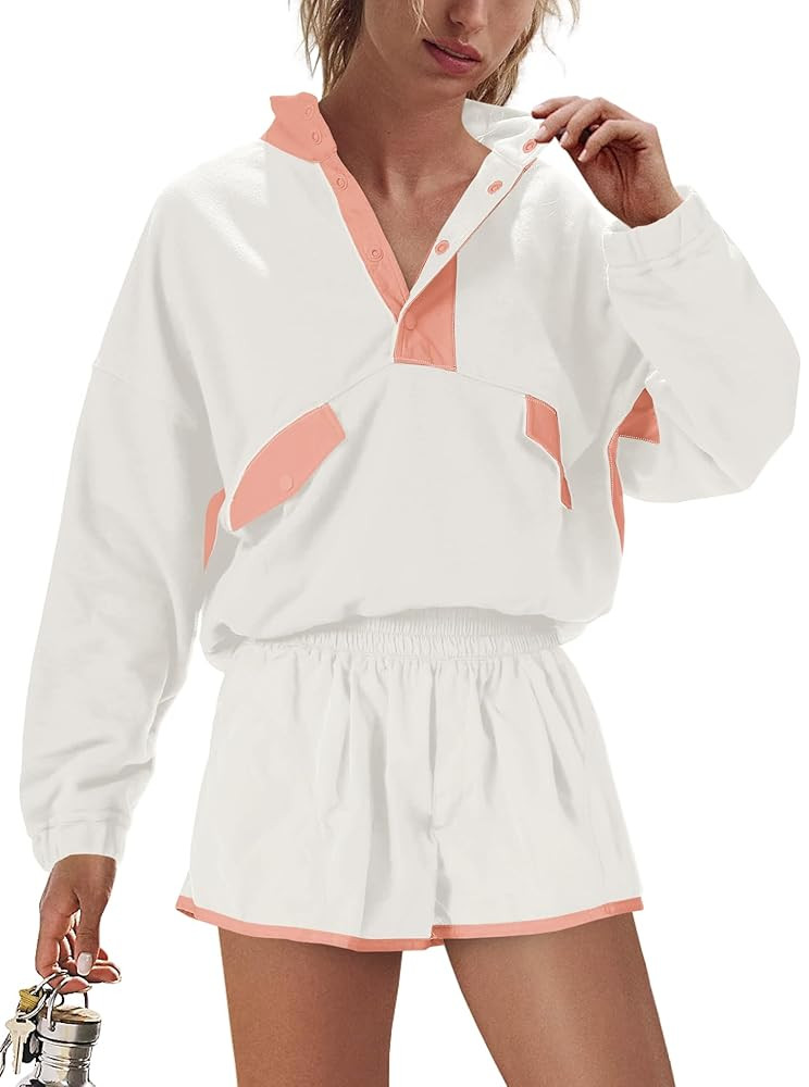 Nirovien Womens Workout Sets Athletic Short Sweat Set Activewear 2 Piece Outfits Pullover Sweatsh... | Amazon (US)