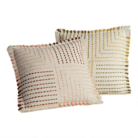 Ivory and Green Quadrant Stripe Throw Pillow | World Market