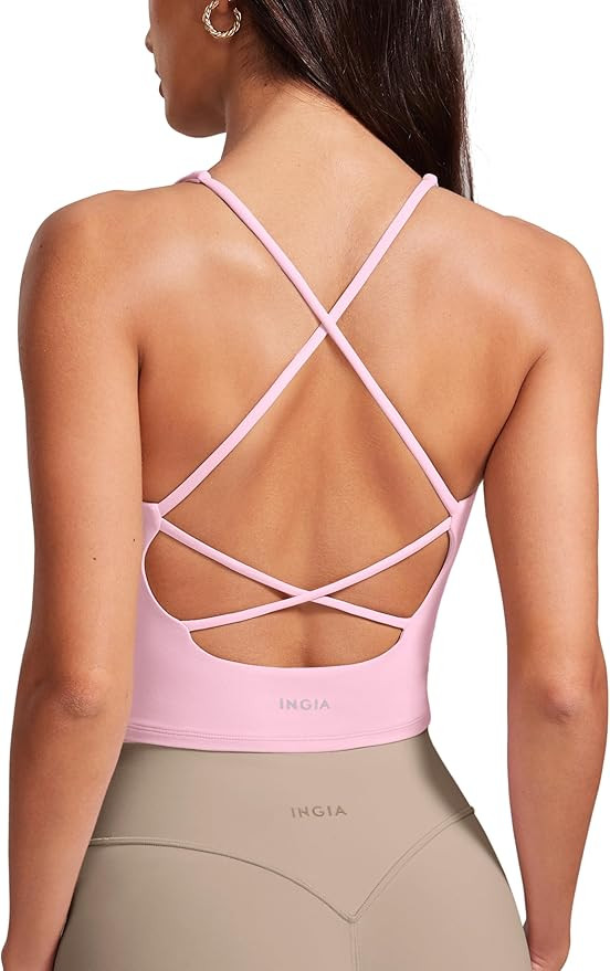 Womens V Neck Padded Tank Tops Spaghetti Criss Cross Strap Statement Strappy Back Casual Crop Top | Amazon (US)