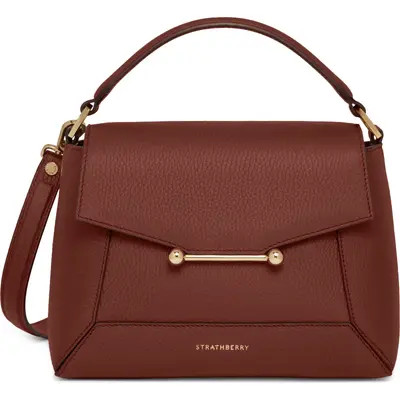 Strathberry Mosaic Leather Top Handle Bag in Dark Chocolate at Nordstrom | Nordstrom