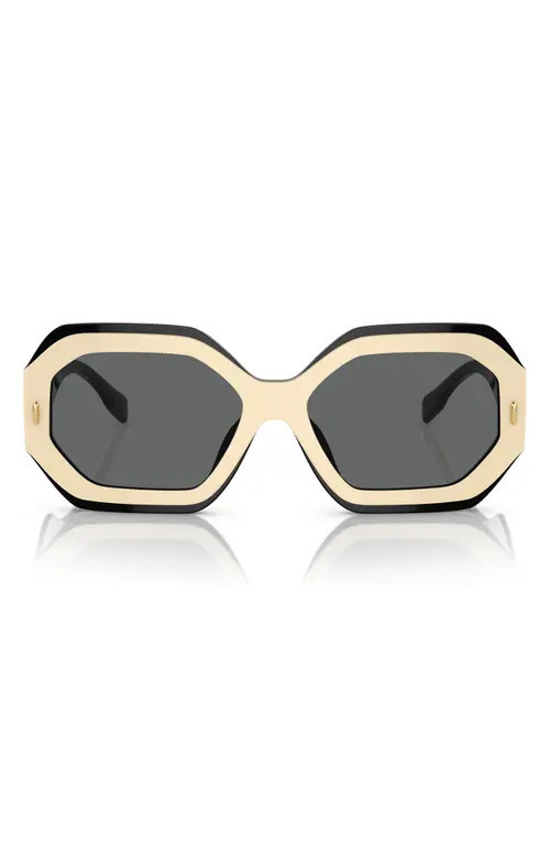 Tory Burch 55mm Geometric Sunglasses in Black/Ivory /Dark Grey Solid at Nordstrom | Nordstrom