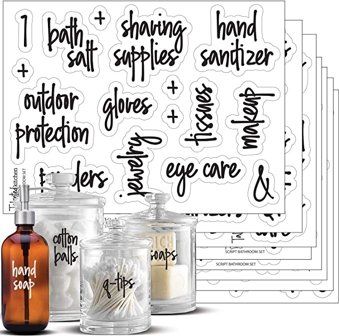 Black Script Bathroom Labels Talented Kitchen Script Bathroom Organization Labels – 123 Black B... | Amazon (US)