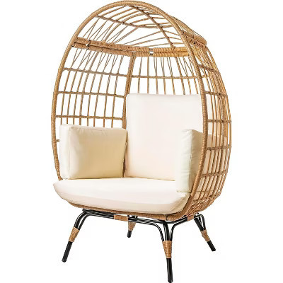 Wicker Egg Chair – PE Rattan Patio Chair with Steel Frame & Ivory Cushion – Perfect for Backyard, Balcony, Garden & Indoor Lounging MAPLE 99 | Target