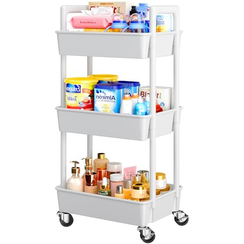 Pipishell 3 Tier Rolling Cart Organizer, Plastic Rolling Cart with Lockable Wheels & Reinforced H... | Amazon (US)