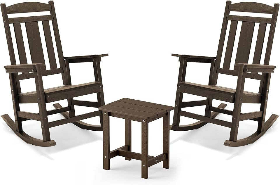 LUE BONA Outdoor Rocking Chairs Set, 3-Piece, Poly Porch Rockers with Table, Plastic Weather Resi... | Amazon (US)