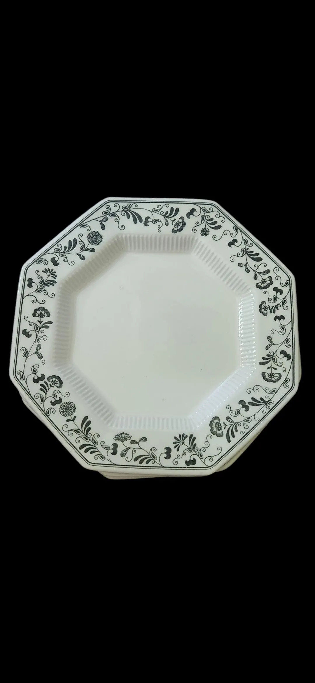 Independence Ironstone Millbrook Pattern 6 Octagon Dinner Plates Black and White Floral | Etsy (US)