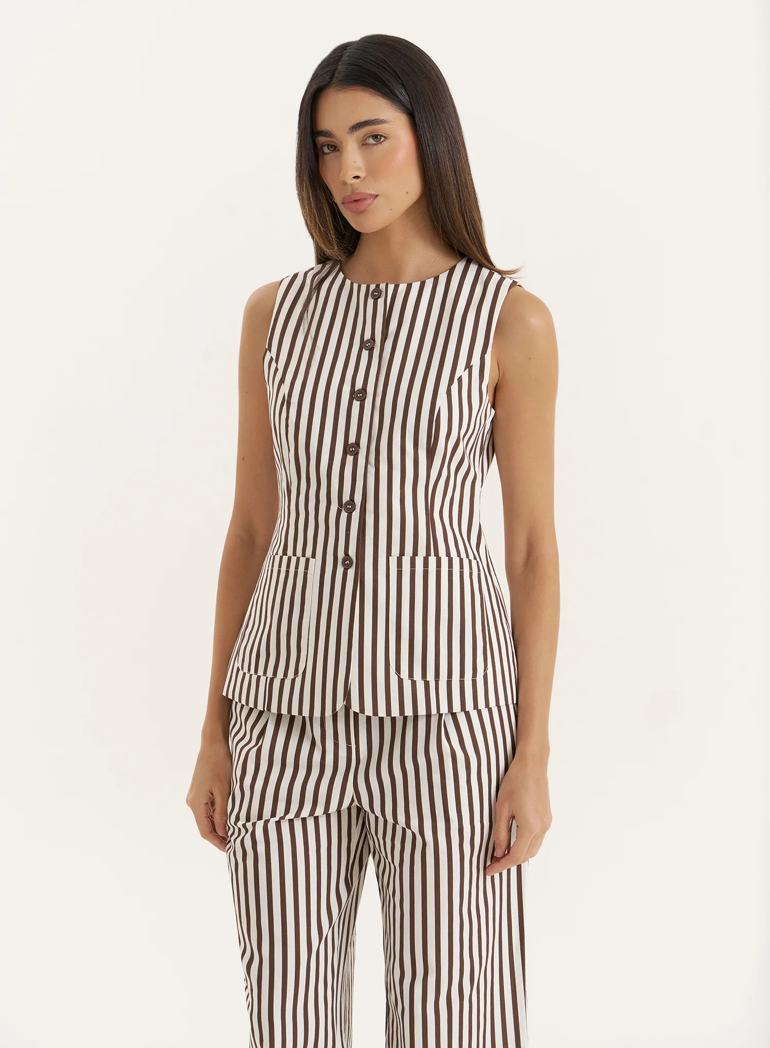 Brown Stripe Tailored Waistcoat- Lisa | 4th & Reckless
