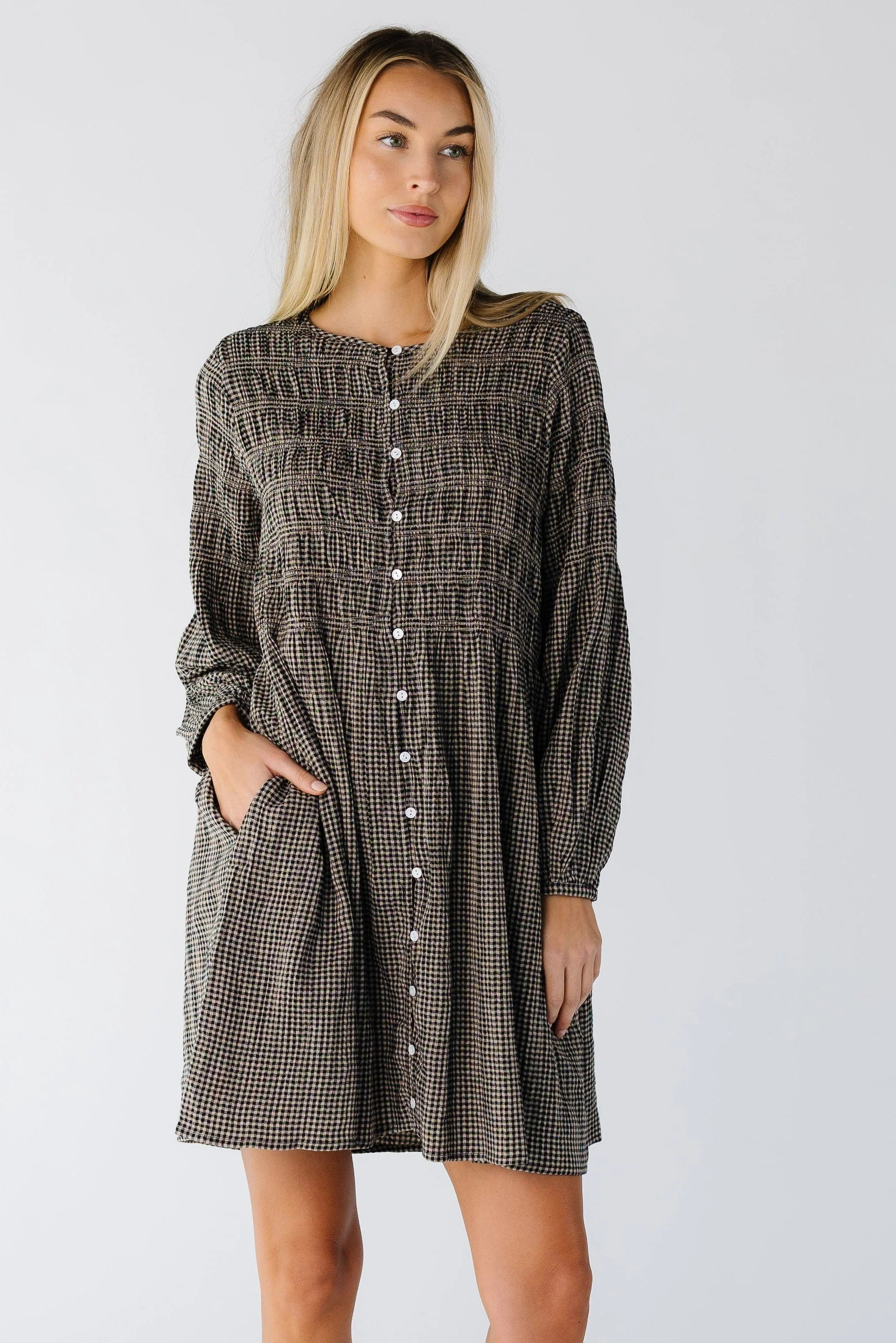Brass & Roe Mia Smocked Checker Dress | Called To Surf
