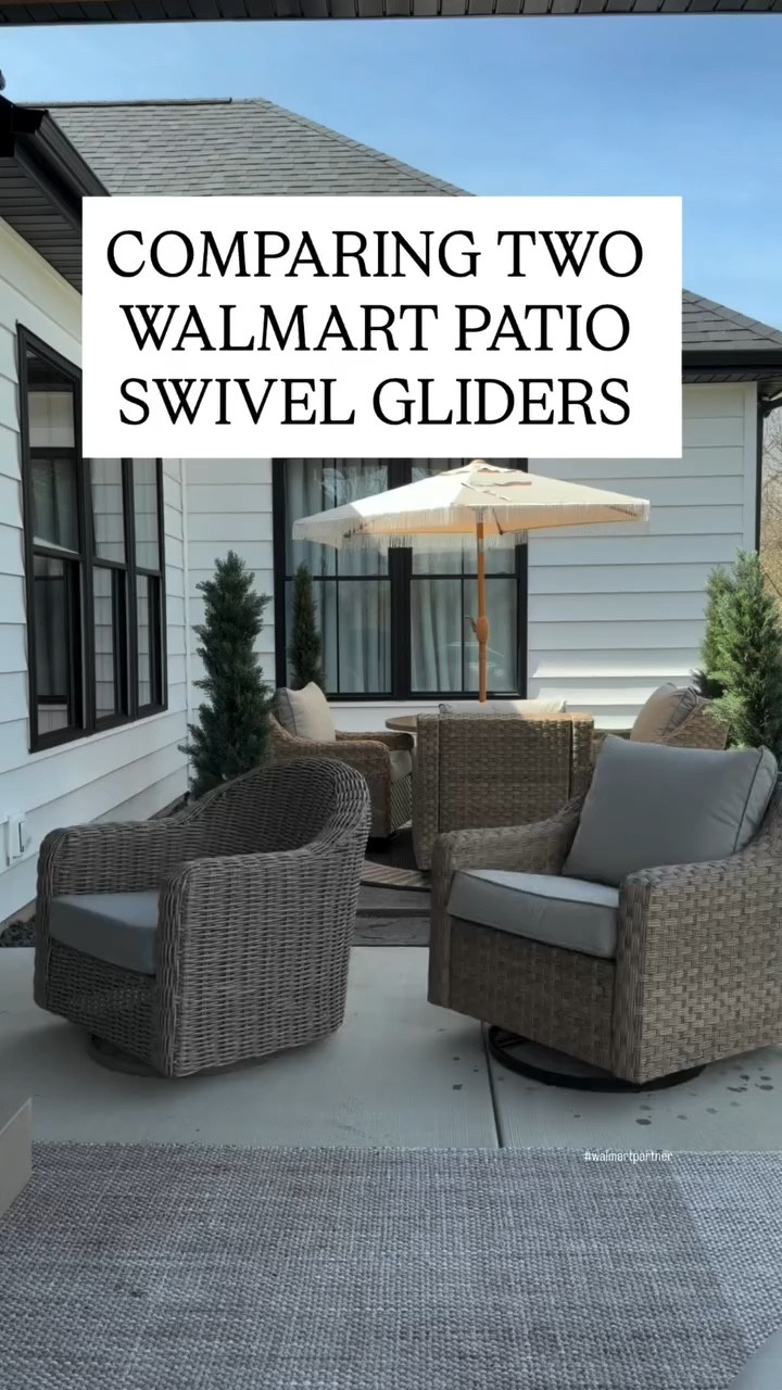 Follow @pleasantlybuilt and comment “shop” for the links!🤍

Let’s compare two of Walmart’s best selling patio chairs side by side so you can really see the difference.

First, the River Oaks swivel glider. I’ve had these the longest and love them on our back patio. A good swivel glider is hard to find, and the quality for the price is so good. There’s also matching pieces if you want a full set and they are available in 5 different colors. 

Next, the Bellamy outdoor gliders. These come in four colors and also have matching pieces to complete the look. I was honestly blown away by the quality they feel like something you’d see in a designer space. I loved them so much I bought them again for our Florida rental and now have them on our front porch too.

If you’re looking for a high-end look without the high price, these are two of the best options. There’s a reason they’re best sellers. #walmartpartner #patiofurniture #furniture