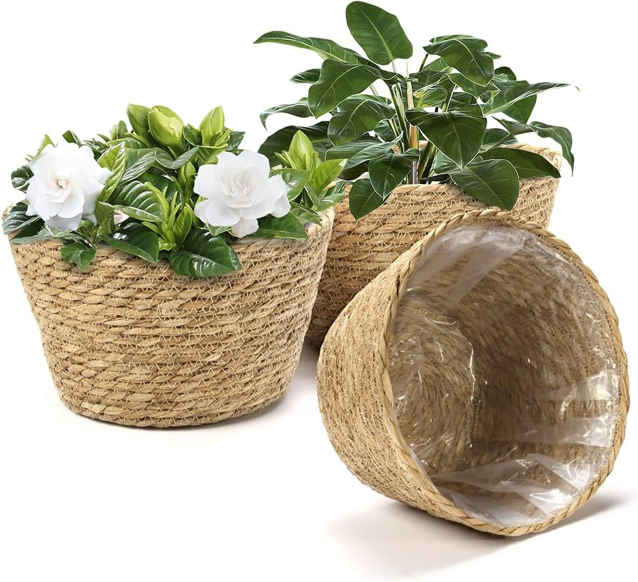 Athaliah Woven Plant Basket Set of 3 with Plastic Liner, Indoor Planter Baskets for Floor Plants,... | Amazon (US)