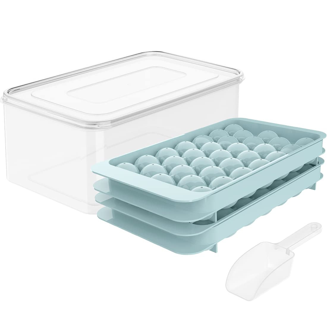 Round Ice Cube Tray with Lid & Bin Ice Ball Maker Mold for Freezer with Container Mini Circle Ice... | Amazon (US)