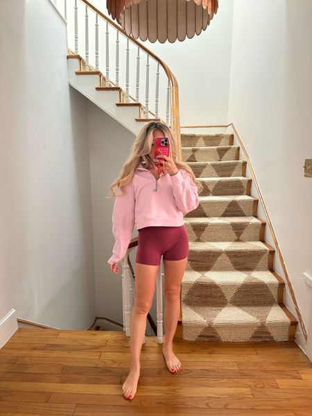 Lululemon align shorts 4” in washed mauve wearing size 6 Scuba Oversized Funnel-Neck Half Zip in strawberry milkshake wearing size xs


#LTKSeasonal #LTKActive #LTKfitness