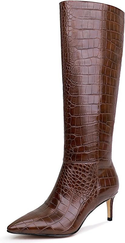 wetkiss Crocodile Knee High Boots for Women, with Stiletto Heel and Pointed Toe Design, Classic a... | Amazon (US)