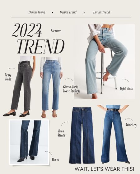 2024 Denim Trends✨ 90’s straight, wide leg, tailored, light wash, grey hues, flares 

#LTKstyletip