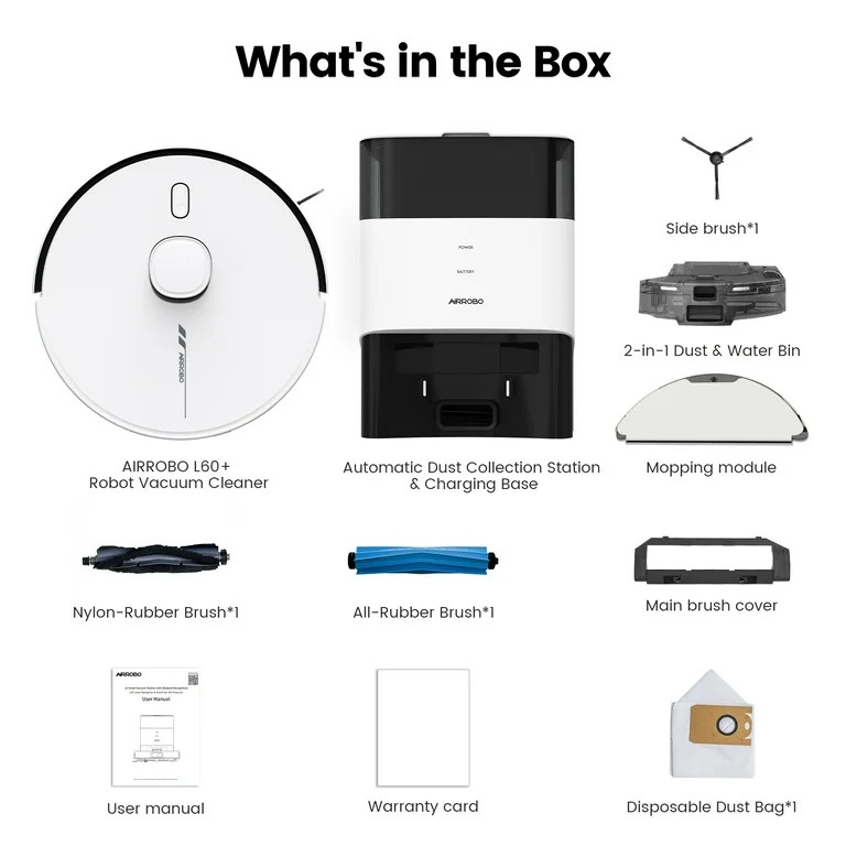 AIRROBO L60+ Self-Empty Robot Vacuum and Mop Cleaner with Ultrasonic Carpet Detection,6000Pa Suct... | Walmart (US)