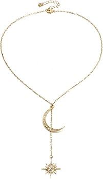 Fashion Crystal Moon&Star Necklaces Pendants Unique Gold Color Chain Necklace Accessories Jewelry... | Amazon (US)