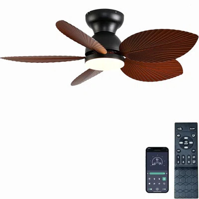 Tropical Ceiling Fans With Light, 38-Inch Flush Mount Palm Leaf Ceiling Fans For Bedrooms, Indoors And Outdoors, Remote Control/APP Control, 6-Speed, | Wayfair North America