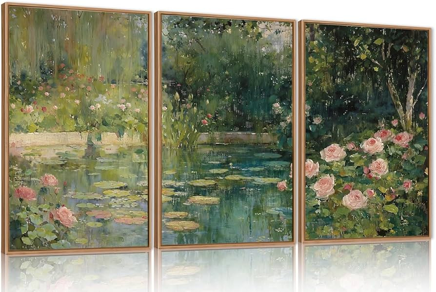 FWIEXA Monet Floral Framed Canvas Wall Art Set, Impressionist Botanical Garden Wall Decor, Vintag... | Amazon (US)