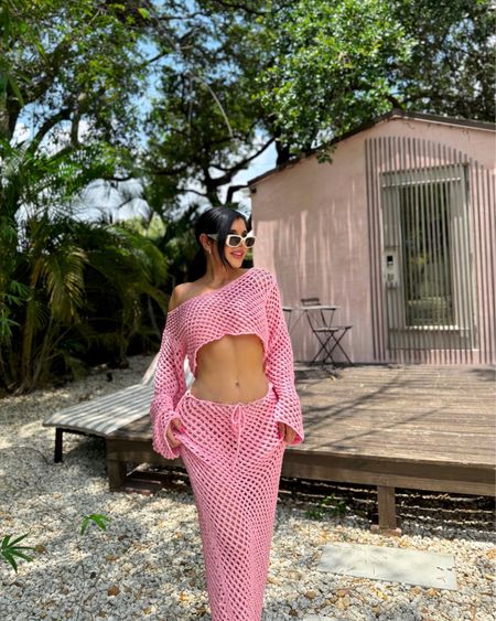 Bananhot Magen crochet shirt and skirt beachwear coverup pink set 🌸 comes in other colors! 

#LTKTravel #LTKSwim #LTKStyleTip