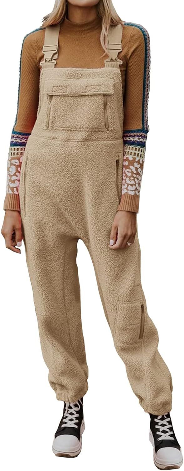 Arioluer Fleece Overalls for Women Winter Warm Casual Jumpsuits Adjustable Strap Sleeveless Fluff... | Amazon (US)