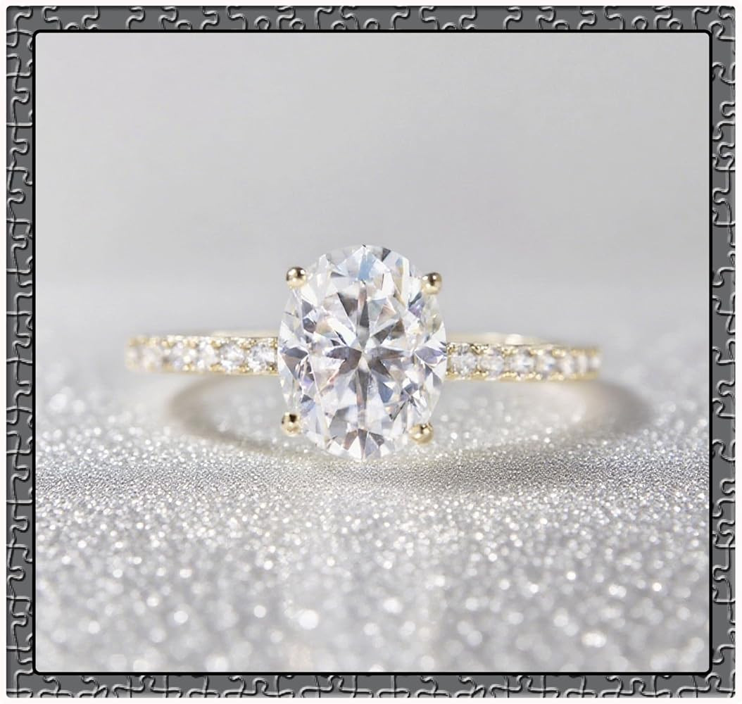 1ct/2ct/3ct Engagement Ring 925 Sterling Silver Oval Cut Moissanite/Cubic Zirconia 14K Gold Plate... | Amazon (US)