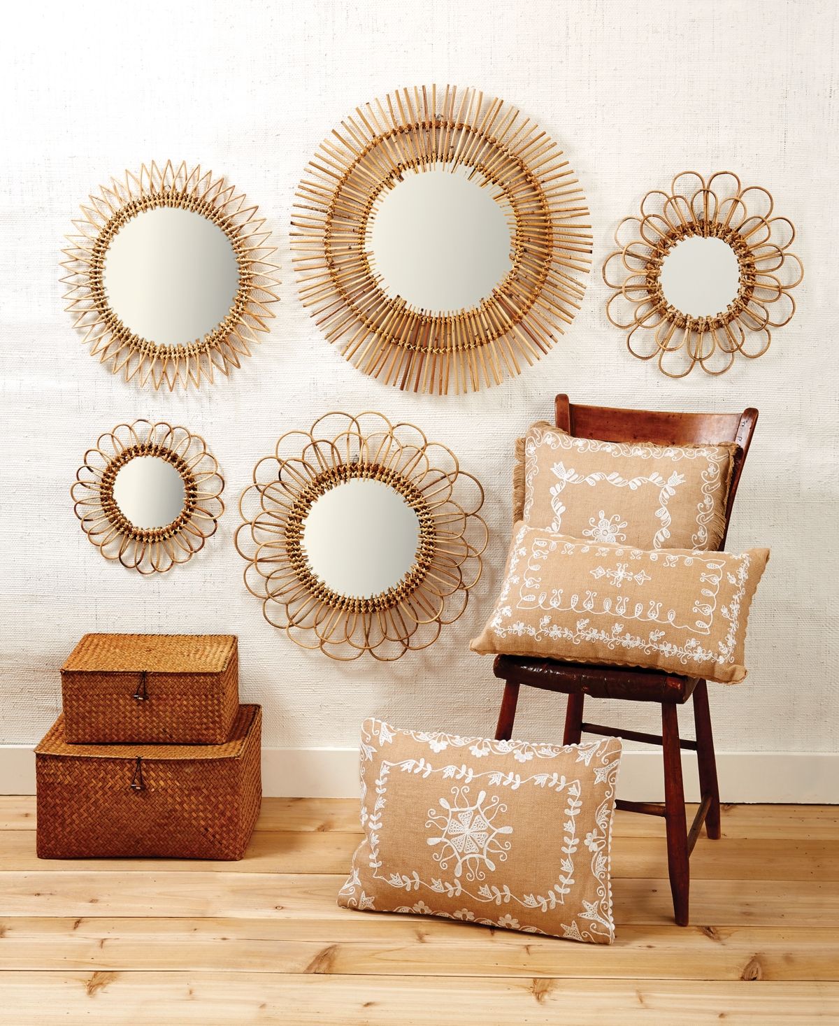 Two's Company Handcrafted Natural Rattan Wall Mirrors, Set of 5 | Macys (US)