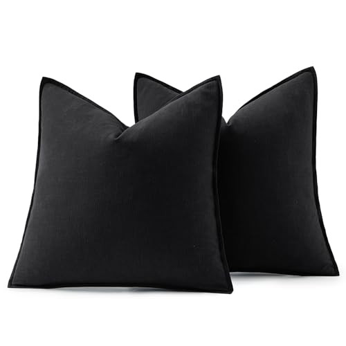 MIULEE Decorative Linen Pillow Covers 24x24 Inch Black ​Boho Farmhouse​ ​Neutral Couch Thro... | Amazon (US)