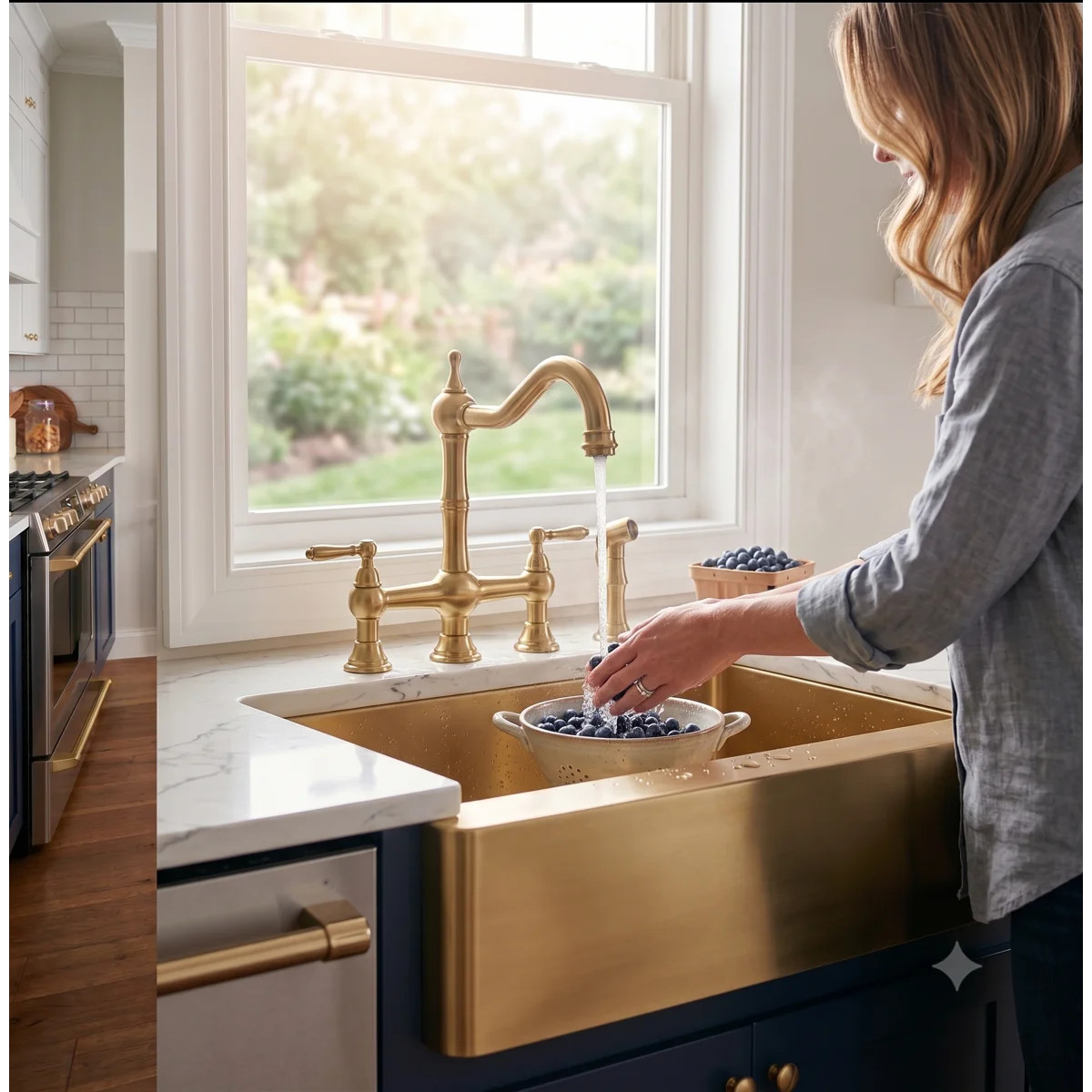 Brushed Gold Victorian Bridge Kitchen Faucet With Pull Out Sprayer FLORENCE-YS-KF2310058-KIT-BG | Wayfair North America