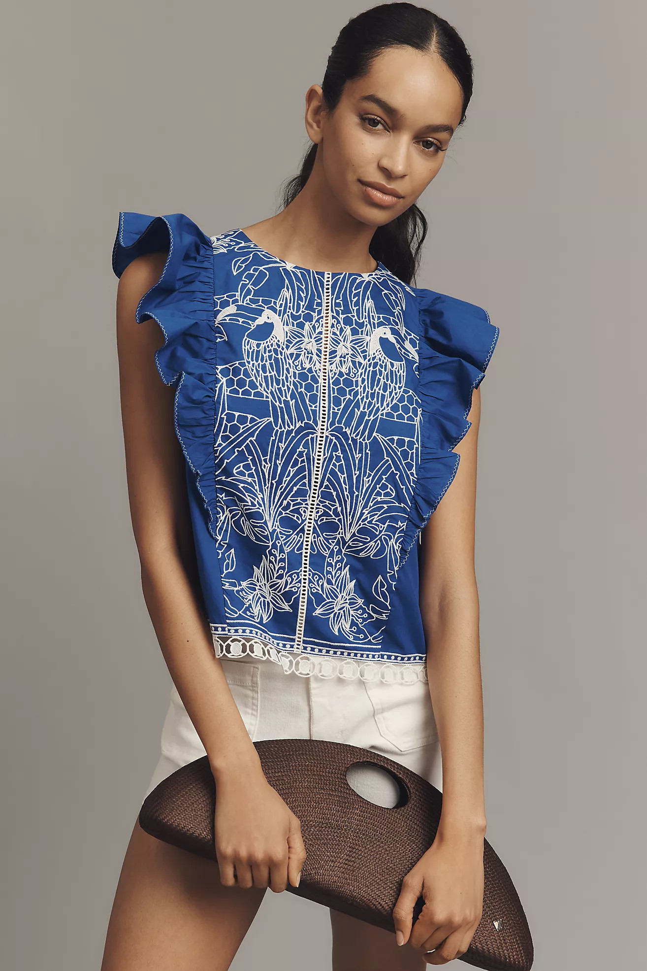 By Anthropologie Printed Flutter-Sleeve Top | Anthropologie (US)