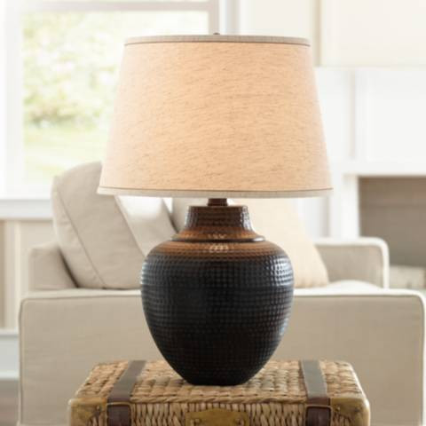 Brighton Hammered Pot Bronze Table Lamp | LampsPlus.com