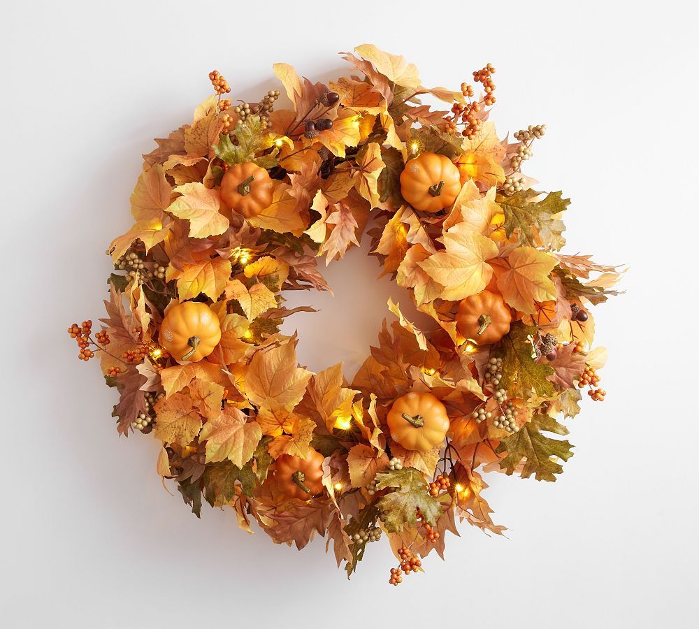 Handcrafted Lit Maple Pumpkin Wreath & Garland | Pottery Barn (US)