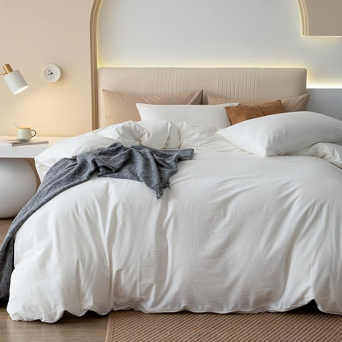 JIYUAN 100% Washed Cotton Duvet Cover Set Comfy Simple Style Soft Breathable Textured Durable Lin... | Amazon (US)