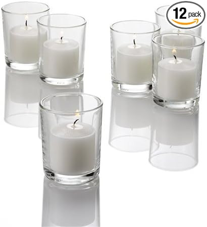 Set of 12 Richland Votive Candles White Unscented and 12 Clear Glass Eastland Votive Holders | Amazon (US)