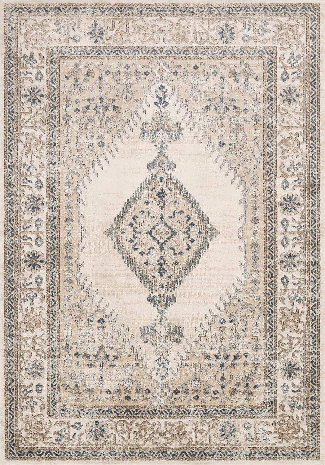 Loloi II TEA-02 Teagan Collection Distressed Oriental Area Rugs, 7'-11" x 10'-6", Oatmeal/Ivory | Amazon (US)