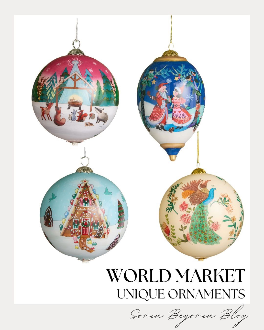 ✨ WORLD MARKET HOLIDAY FINDS ✨
These unique ornaments under $30 are the perfect way to add charm and personality to your Christmas tree this season! 🎁🌲
From whimsical hand-painted gingerbread houses to stunning peacock and winter village scenes — these pieces bring that cozy, global-inspired holiday magic to your home. 🕯️
Whether you’re decorating your tree, gifting loved ones, or collecting one-of-a-kind treasures, World Market’s holiday ornaments are must-haves this year! ❤️

🛍️ Shop now before they sell out — holiday favorites always go fast!

⸻

#WorldMarketFinds #HolidayDecor #ChristmasOrnaments #UniqueOrnaments #HolidayHomeDecor #ChristmasTreeDecor #FestiveFinds #BudgetDecor #HolidayInspo #Under30Finds #ChristmasStyle #GiftIdeas #HomeDecorLover #WinterDecor #AffordableHolidayDecor #SoniaBegoniaBlog #HolidayVibes #ChristmasAesthetic #HolidayFavorites #FestiveHome #ShopWorldMarket #HolidaySeasonDecor #DecorInspo #ChristmasFinds

#LTKFindsUnder50 #LTKHome #LTKHoliday