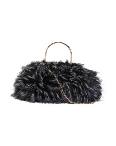 Tipped Faux Fur Clutch For Women, Leather/Gold | TJ Maxx