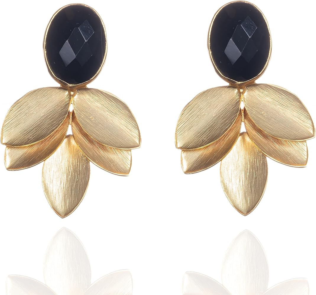 Zavana Large Gold Statement Earrings for Women with Natural Gemstones, Gold Dangle Earrings for W... | Amazon (US)