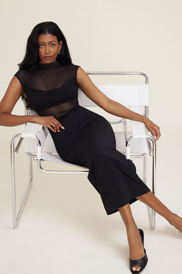 Sculpt Sheer Cowl Maxi Dress | Dynamite Clothing