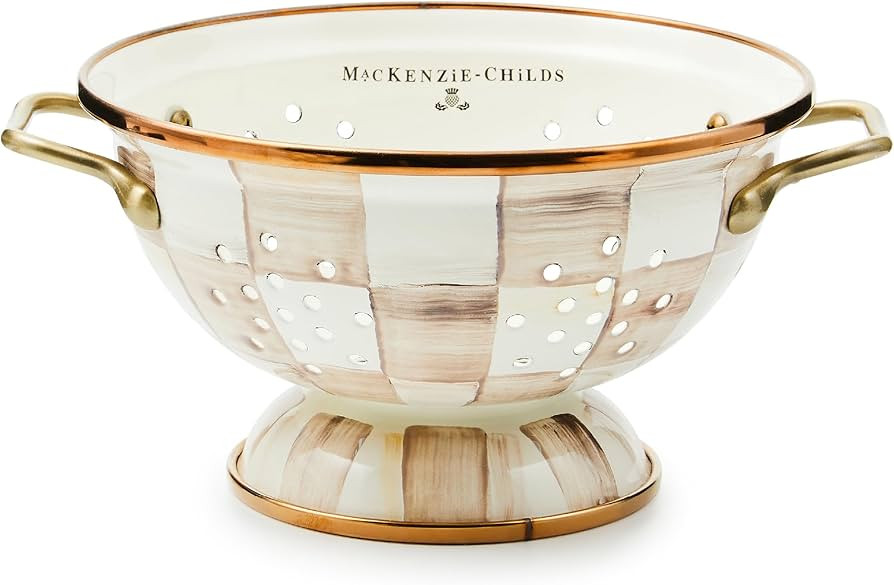 MACKENZIE-CHILDS Enamel Colander, Decorative Kitchen Strainer, Large, Brown-and-White Mocha Check | Amazon (US)