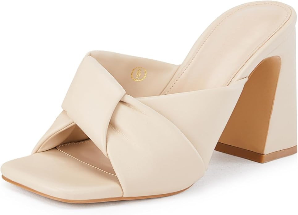 Coutgo Womens Chunky Heeled Mules Puffy Knot Square Open Toe Slip On Sandals Summer Evening Party... | Amazon (US)
