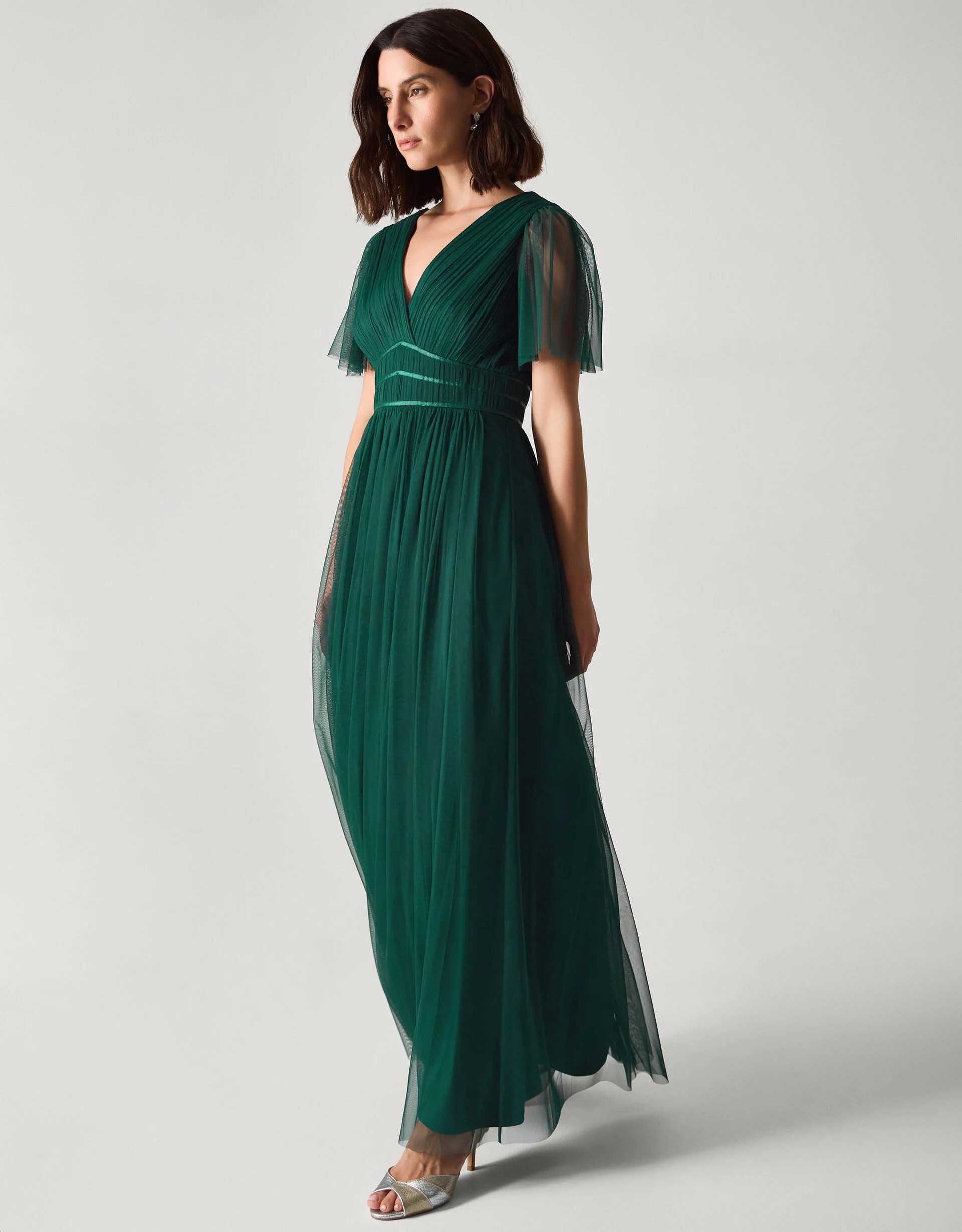 Emily Short Sleeve Tulle Bridesmaid Dress Green | Monsoon (UK)