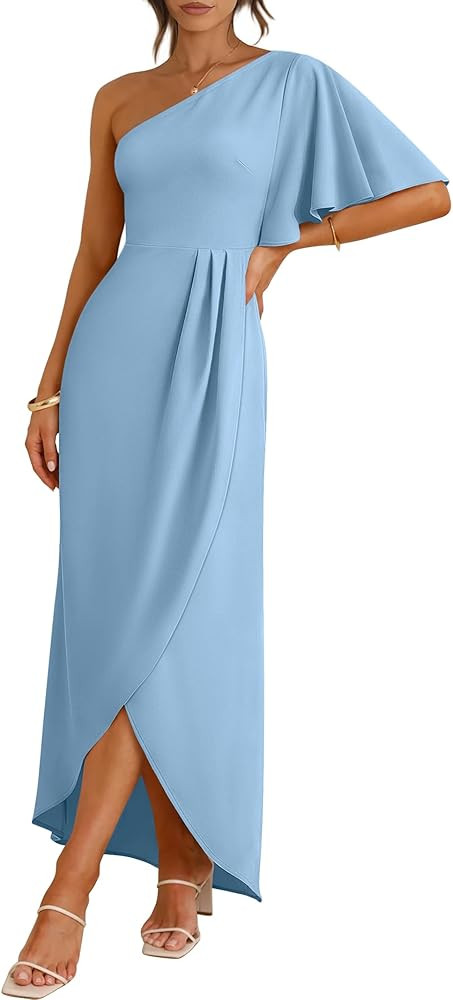 ANRABESS Womens One Shoulder Formal Midi Dresses 2026 Summer Wrap High Slit Beach Wedding Guest P... | Amazon (US)