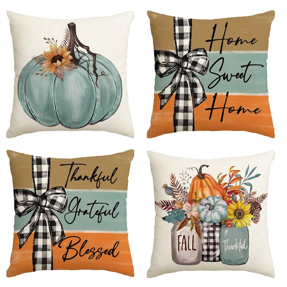 AVOIN colorlife Fall Pumpkin Home Sweet Home Throw Pillow Covers, 18 x 18 Inch Autumn Thankful Gr... | Amazon (US)