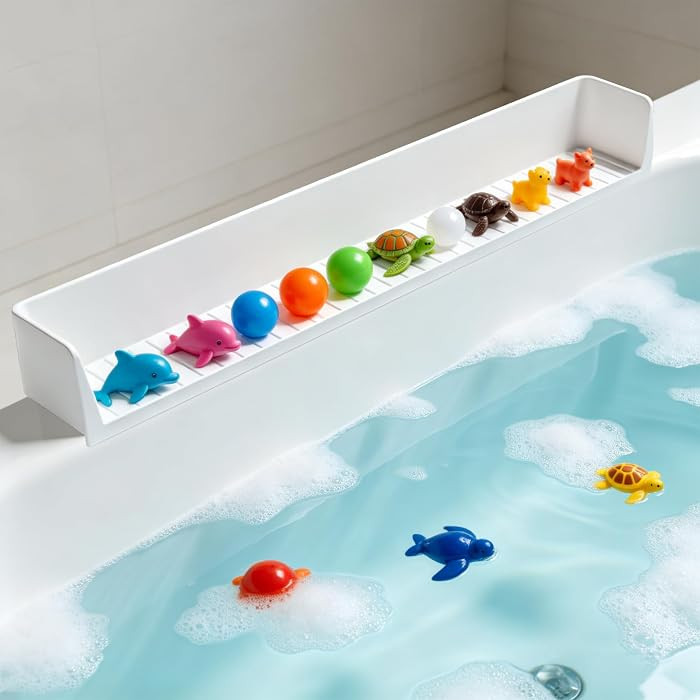 Bathtub Splash Guard with Suction Cups, Silicone Bath Tub Side Tray, Toy Holder Shelf for Bathroo... | Amazon (US)