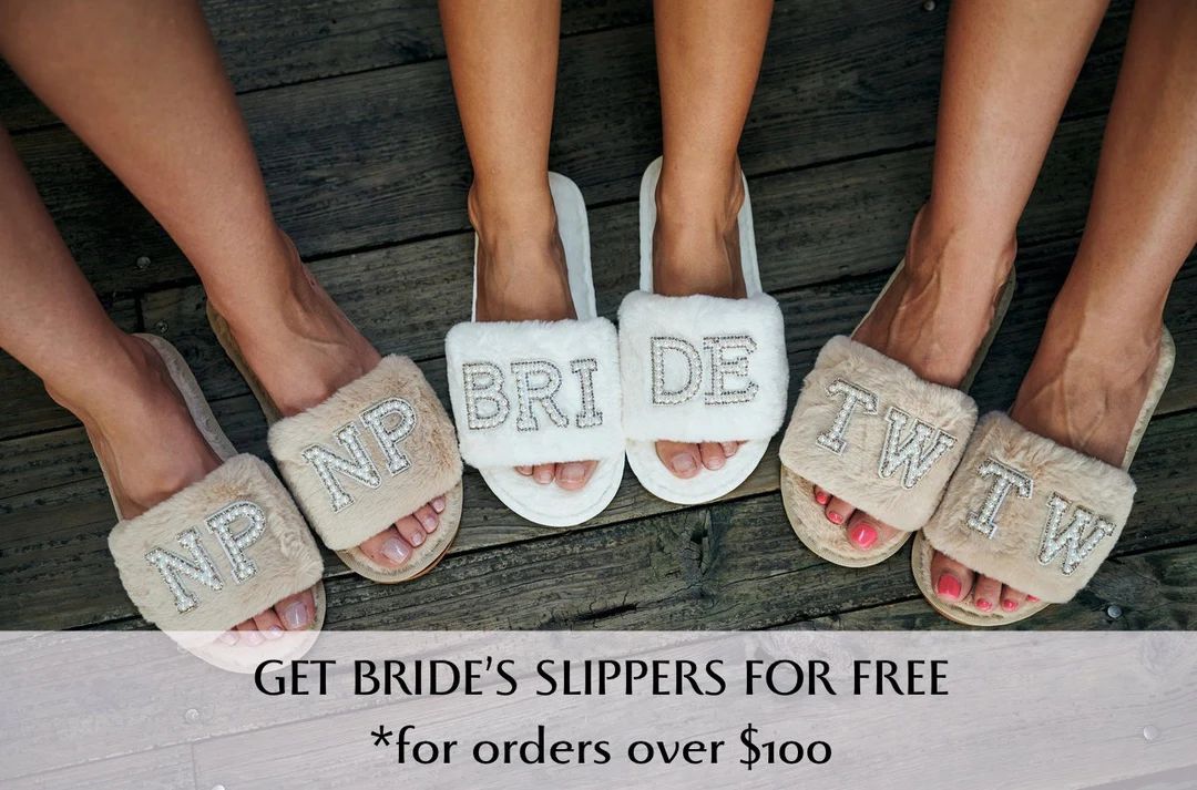 Bridal Pearl Slippers Personalized Gift for Bride Fluffy Slippers Mrs Wifey Fur Slippers White Sl... | Etsy (US)